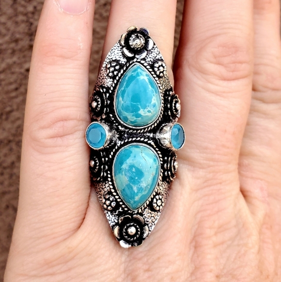 New Mosaic Jasper and Chalcedony 925 Silver Statement Ring. - Picture 2 of 16